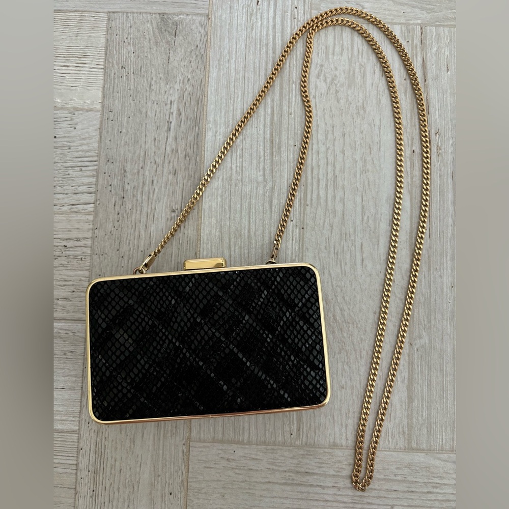 MICHAEL KORS BLACK SHIMMER AND GOLD EVENING BAG